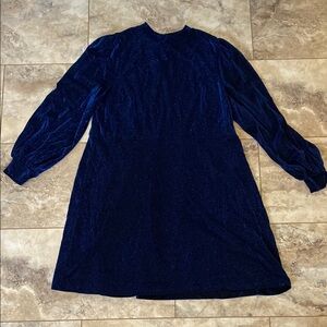 Cato Navy Blue Sparkle Shimmer Long Sleeve Dress Plus